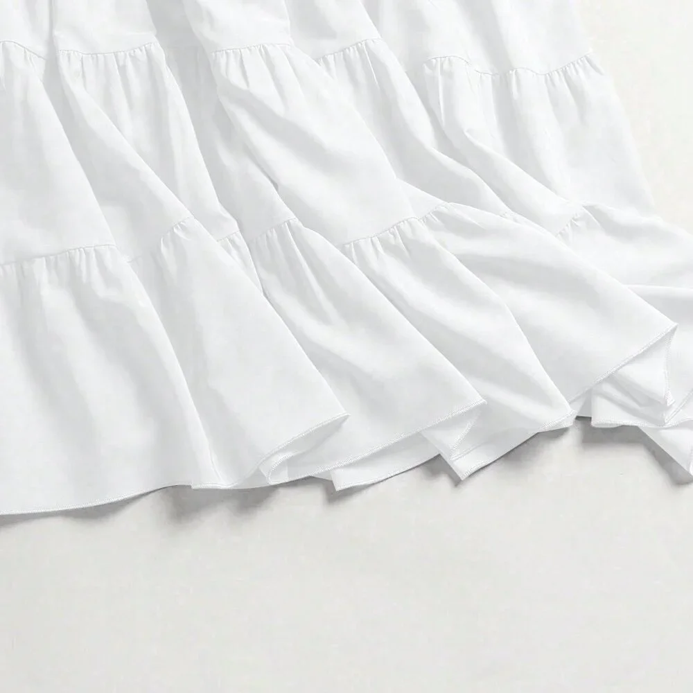 White Casual Women's Multi-Layered Ruffle Hem Long Skirt - Picture 7 of 7